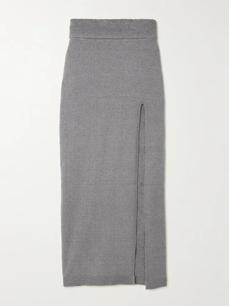 Textured Knit High Slit Long Skirt
