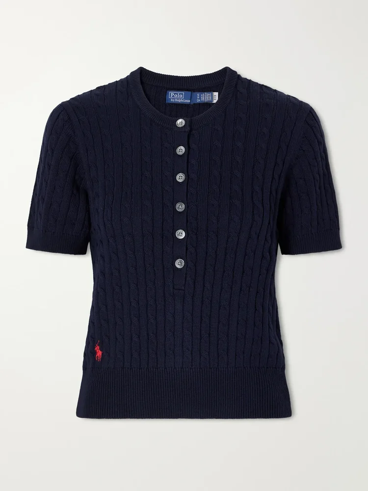 Cable-knit cotton Henley sweater