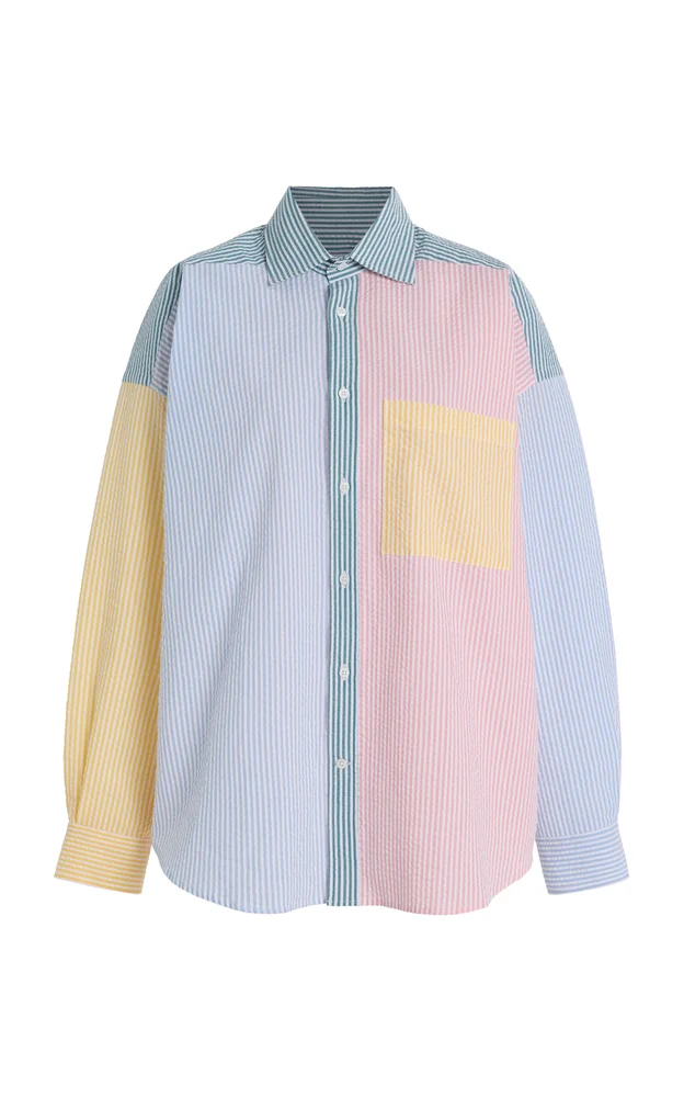 Exclusive The Weekend Patchwork Striped Cotton-Seersucker Shirt