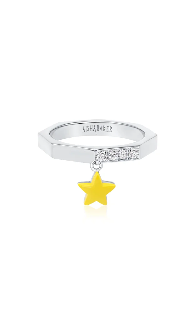 How Charming Twinkle 18K White Gold Diamond And Enamel Ring
