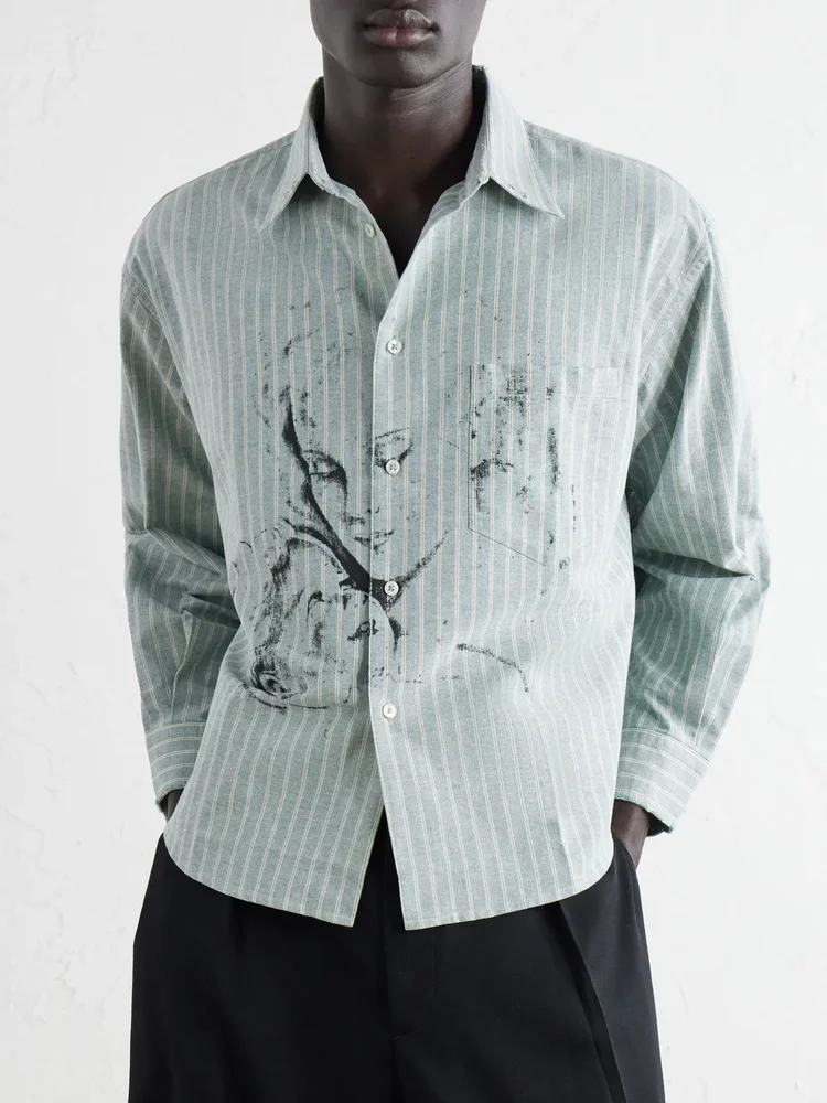 Repaired Everyday Striped Printed Cotton Oxford Shirt