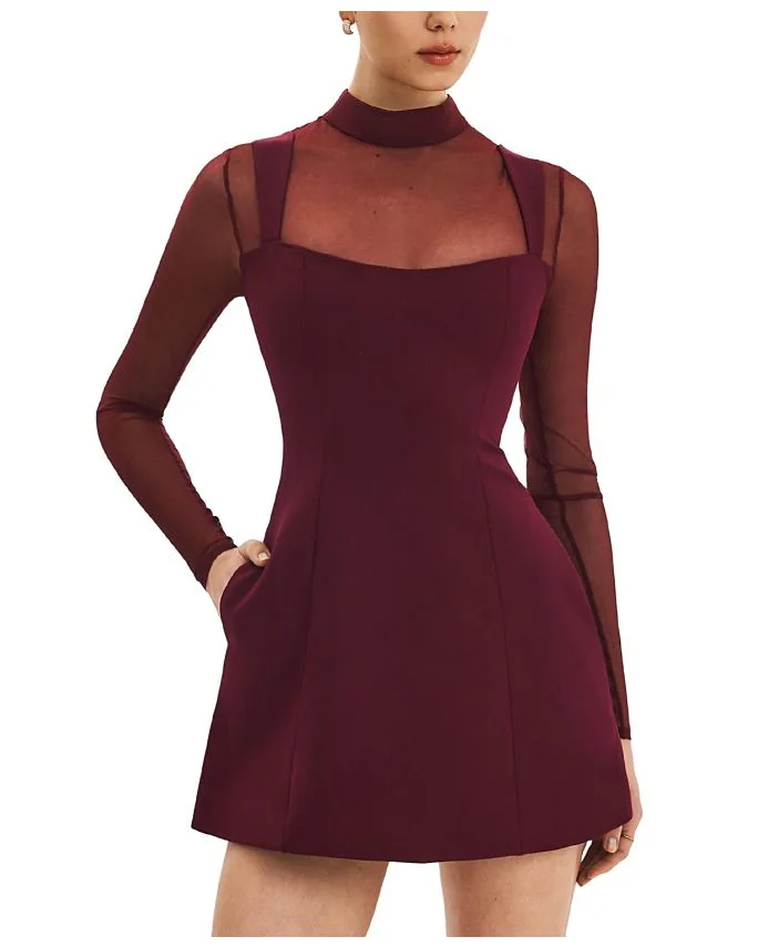 Natasha Faux Two-Piece Turtleneck Mini Dress