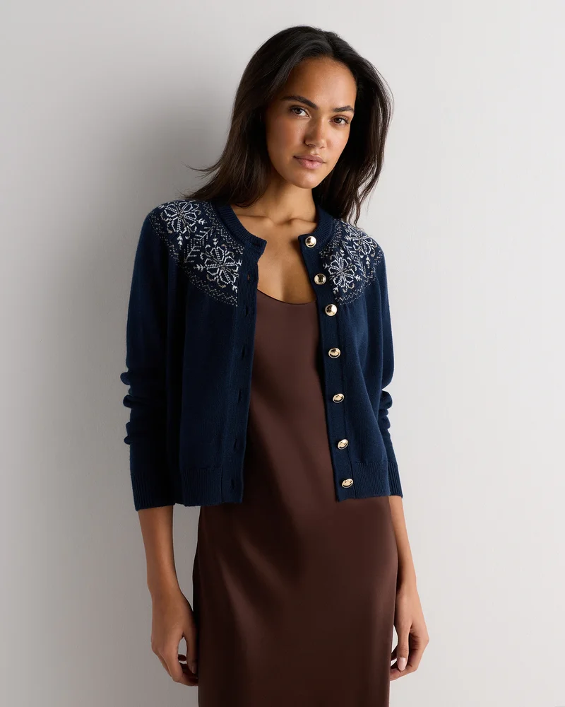 Australian Merino Wool Fair Isle Crewneck Cardigan