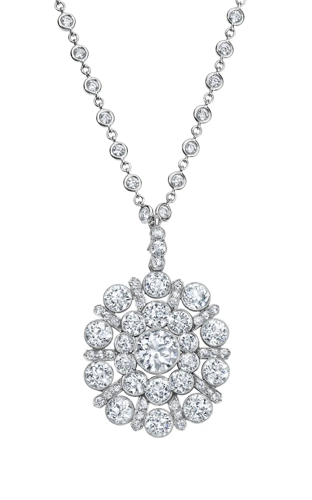 Platinum Diamond Cluster Medallion Necklace