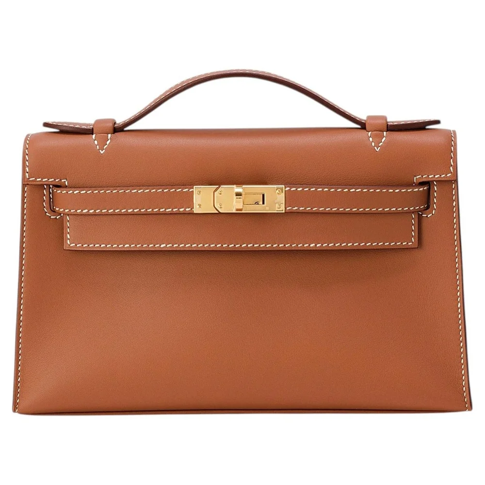 Pre-Owned Kelly Pochette Gold Swift with Gold Hardware