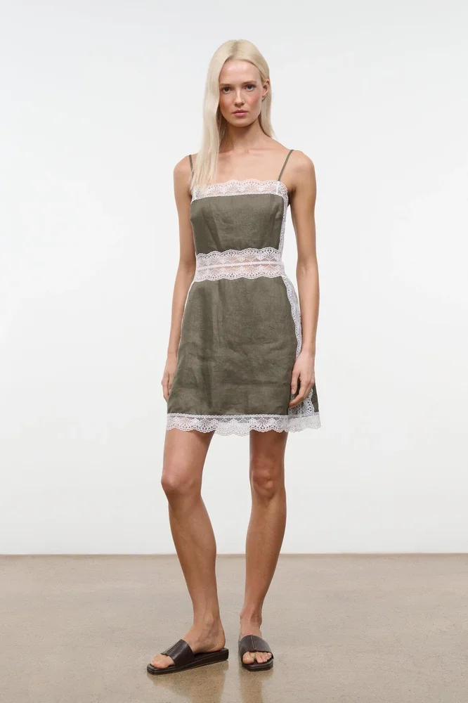 AMALINA LINEN MINI DRESS THYME