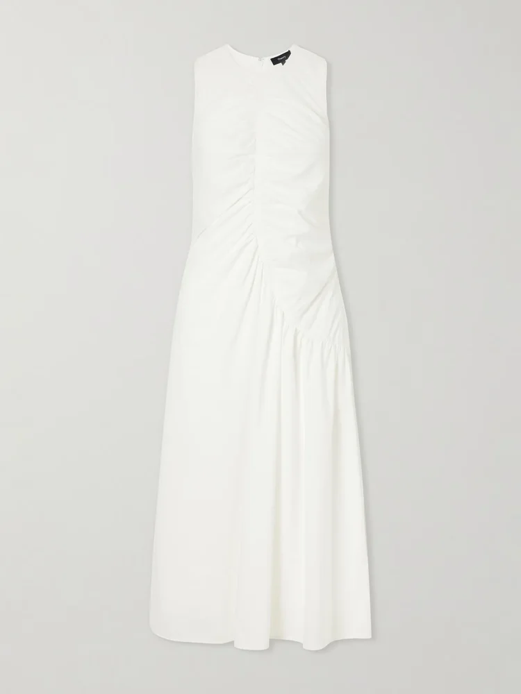 Ruched cotton-blend sateen midi dress