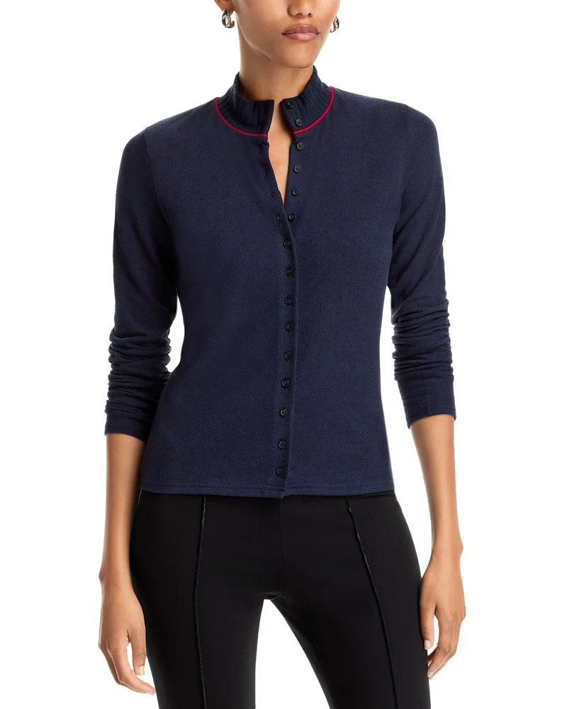 Knit Brushed Fitted Mock Neck Cardigan