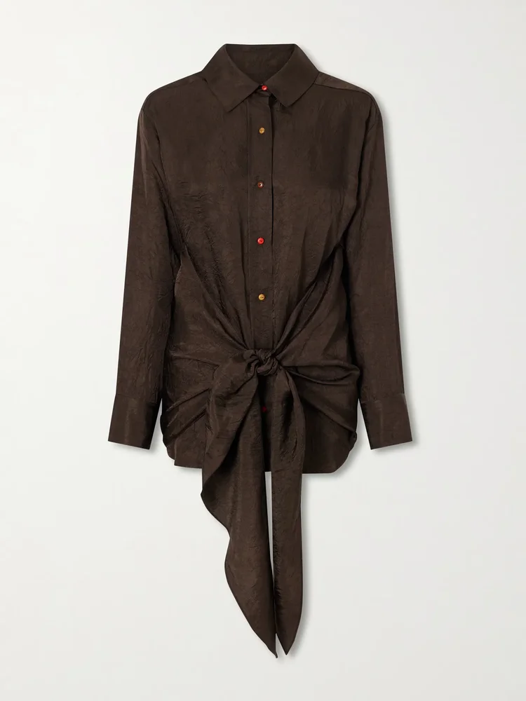 Arroyo knotted crinkled-satin shirt
