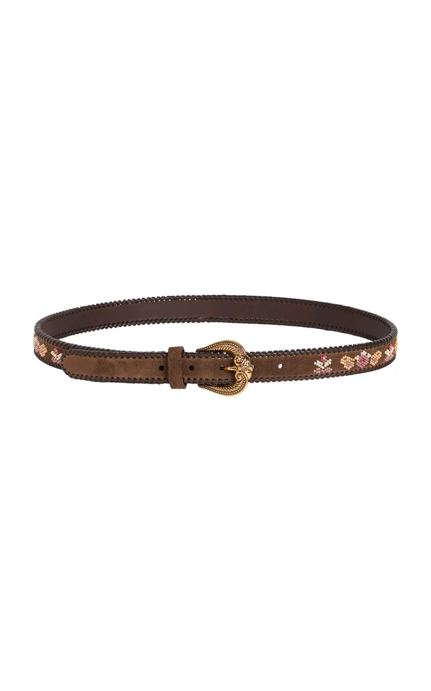Paisley-Embroidered Leather Belt