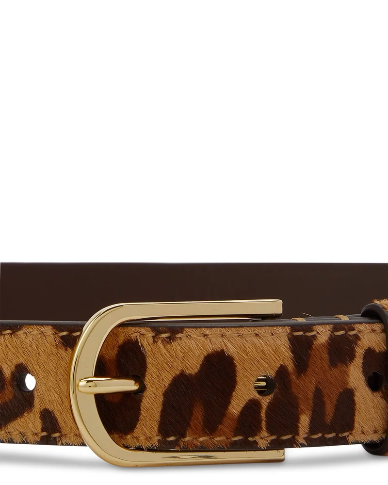 Rounded Buckle Leopard Calf Hair Skinny Belt