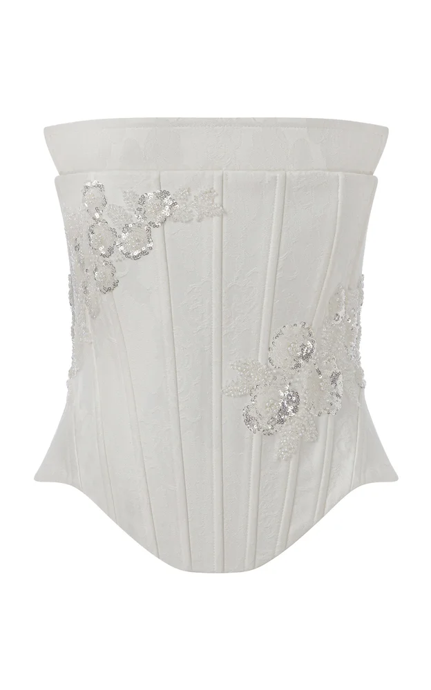 Glynn Jacquard Lace-Up Corset With Hand-Crafted Appliqué Detailing