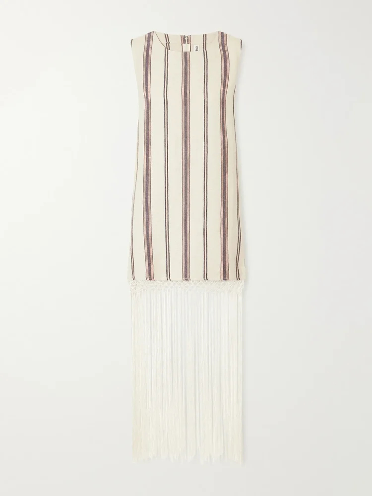 Vita fringed striped cotton and linen-blend mini dress
