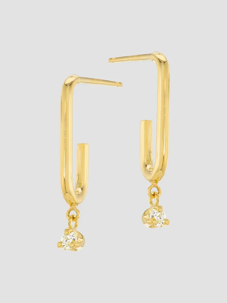 Prong Diamonds 14K Yellow Gold & 0.06 TCW Diamond Paper Clip Link Hoop Earrings