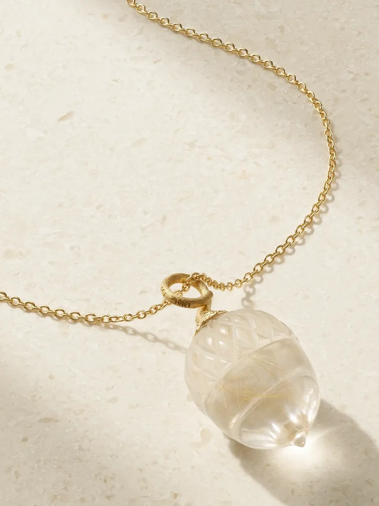 Acorn 18-karat gold quartz necklace
