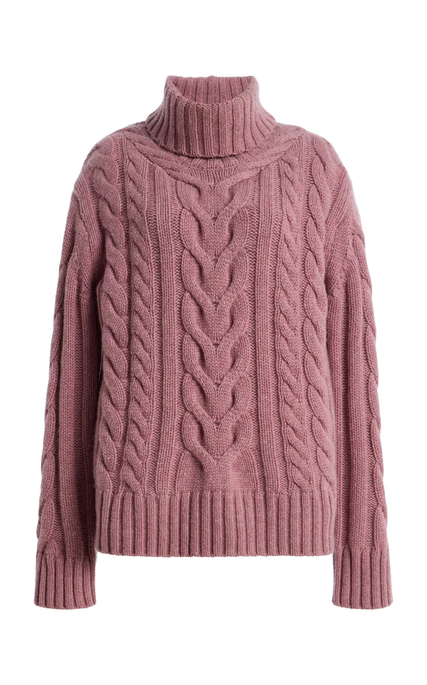 Traveling Cable-Knit Cashmere Turtleneck Sweater
