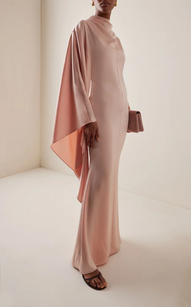 Exclusive Dedalo Satin Cape-Sleeve Maxi Dress