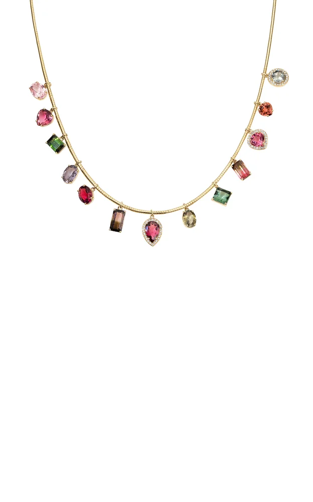 14K Yellow Gold Tourmaline and Diamond Collar Necklace