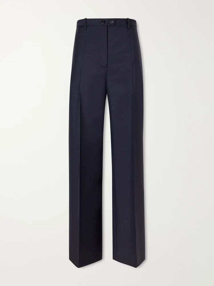 Wool and mohair-blend canvas wide-leg pants