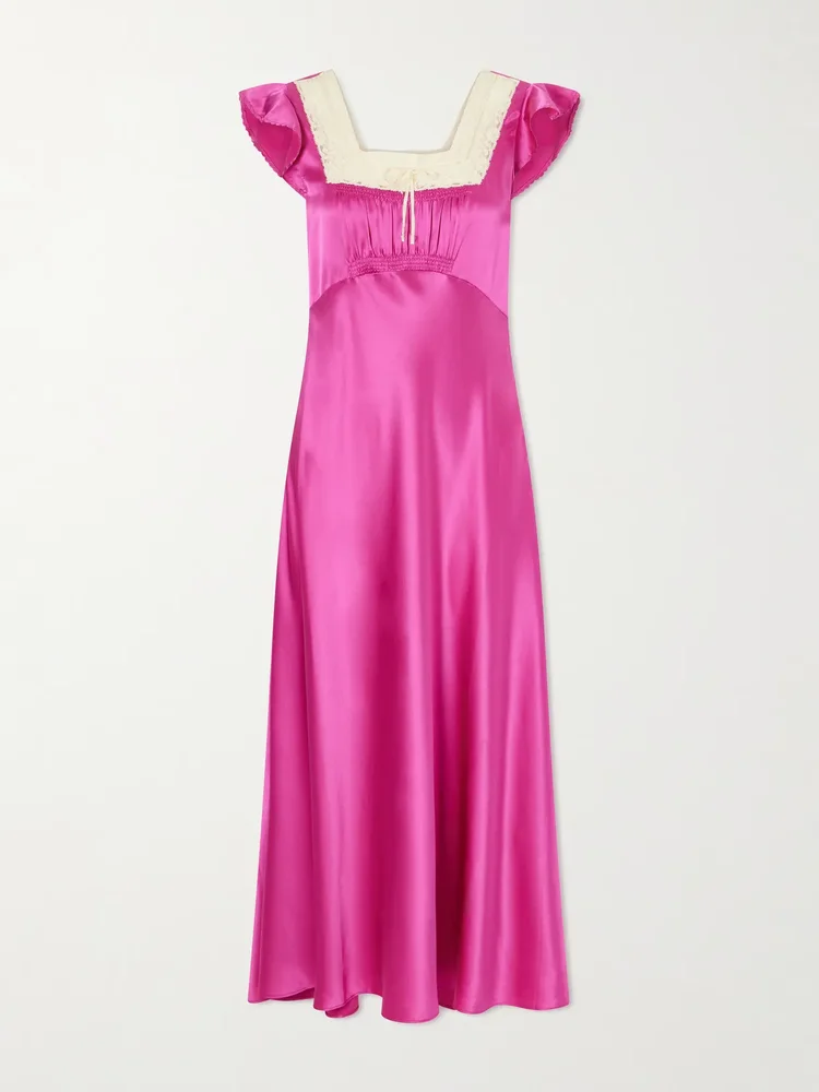 Corina Lace Trimmed Silk Satin Midi Dress