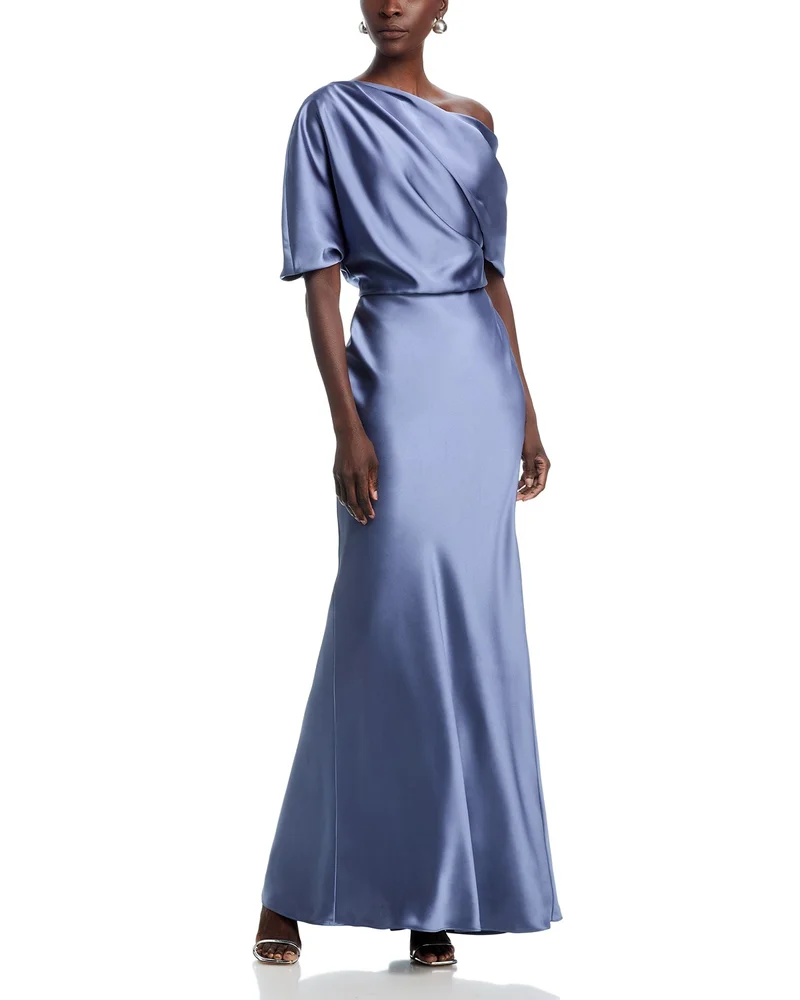 Draped Satin One Shoulder Dress