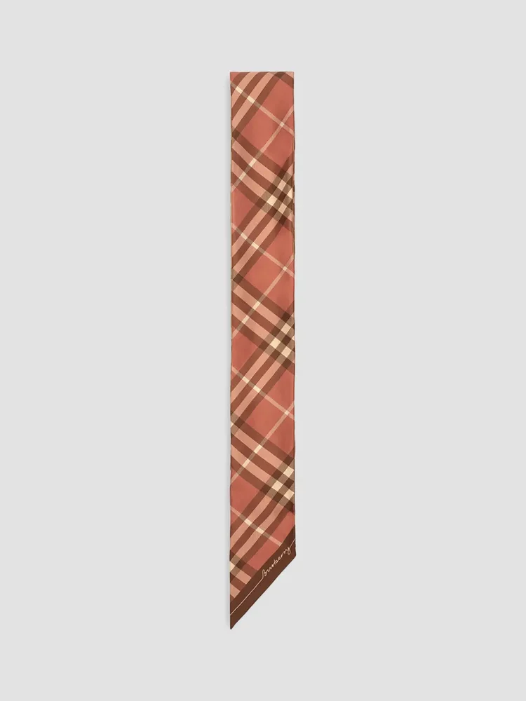 Contrast Check Silk Skinny Scarf