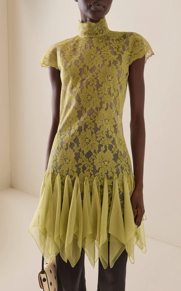 Frill-Trimmed Cotton-Blend Mini Dress