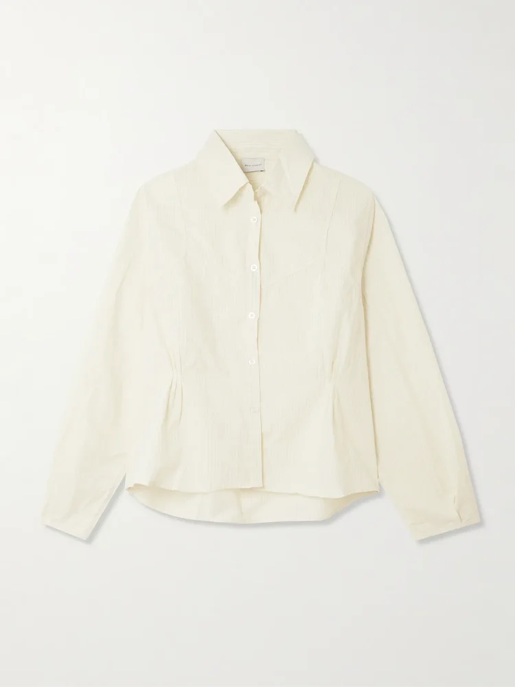 Cami paneled pintucked striped organic cotton-poplin shirt