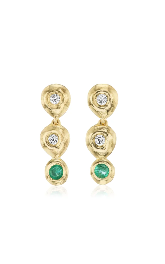 Reverie IV 14K Yellow Gold Diamond, Emerald Earrings