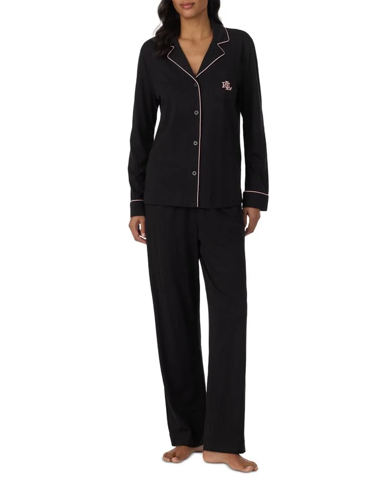 Long Sleeve Hammond Knit Notch Collar Long Pants Pajama Set