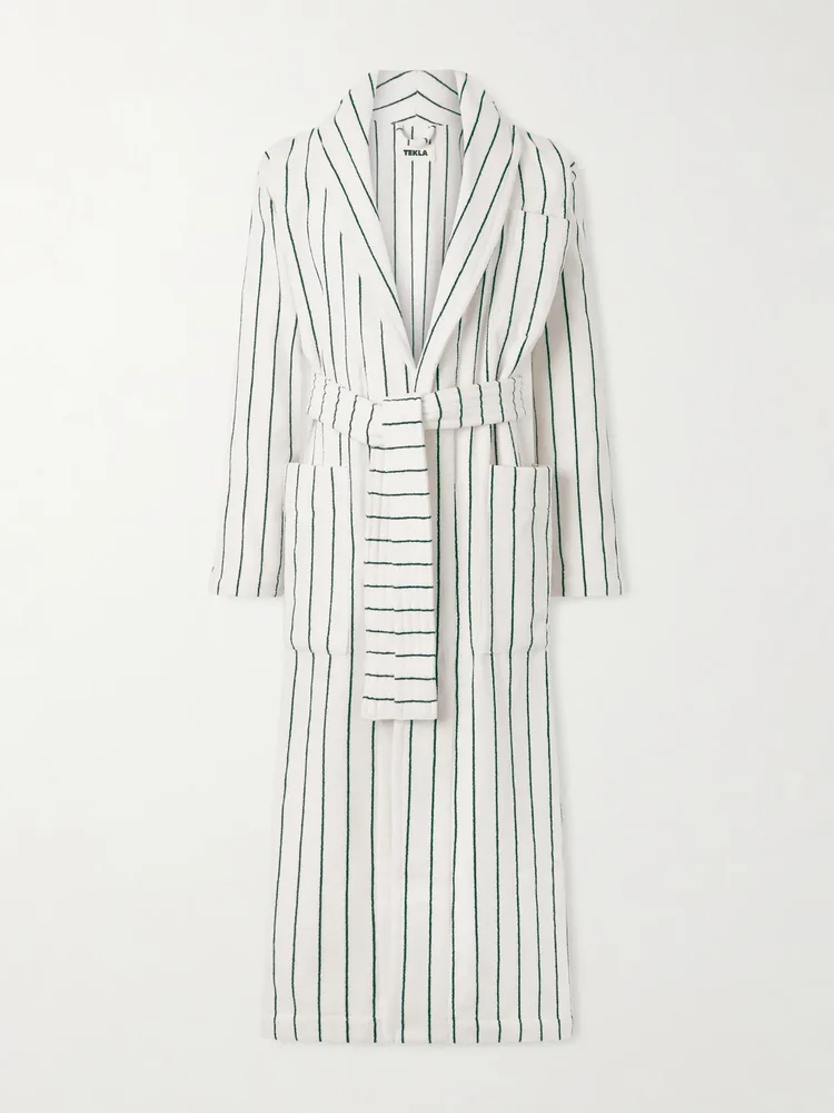 Belted Striped Organic Cotton-Terry Robe