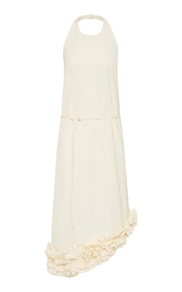 Technical Cotton-Blend Ruffle Halter Midi Dress