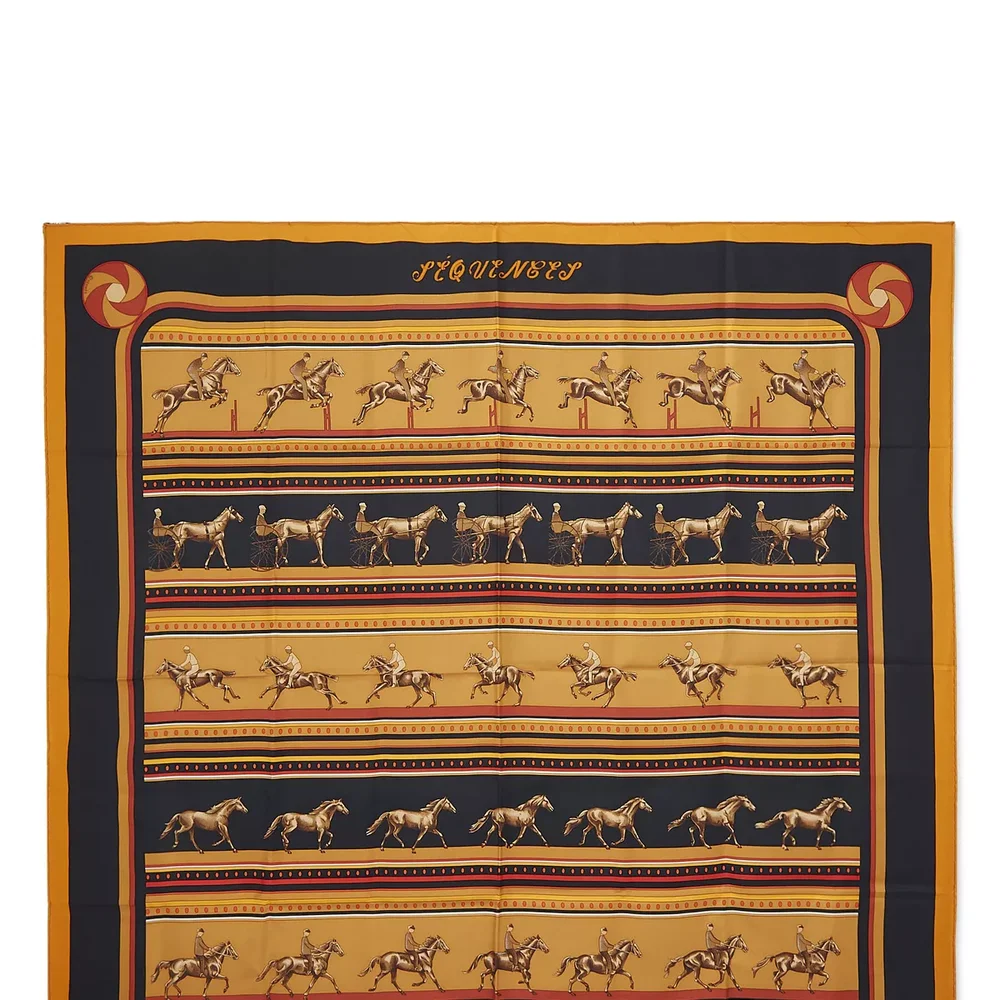 Orange & Multicolor 'Sequences' Silk Scarf 90