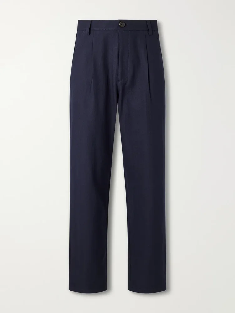 Morton Straight-Leg Pleated Cotton and Wool-Blend Suit Trousers