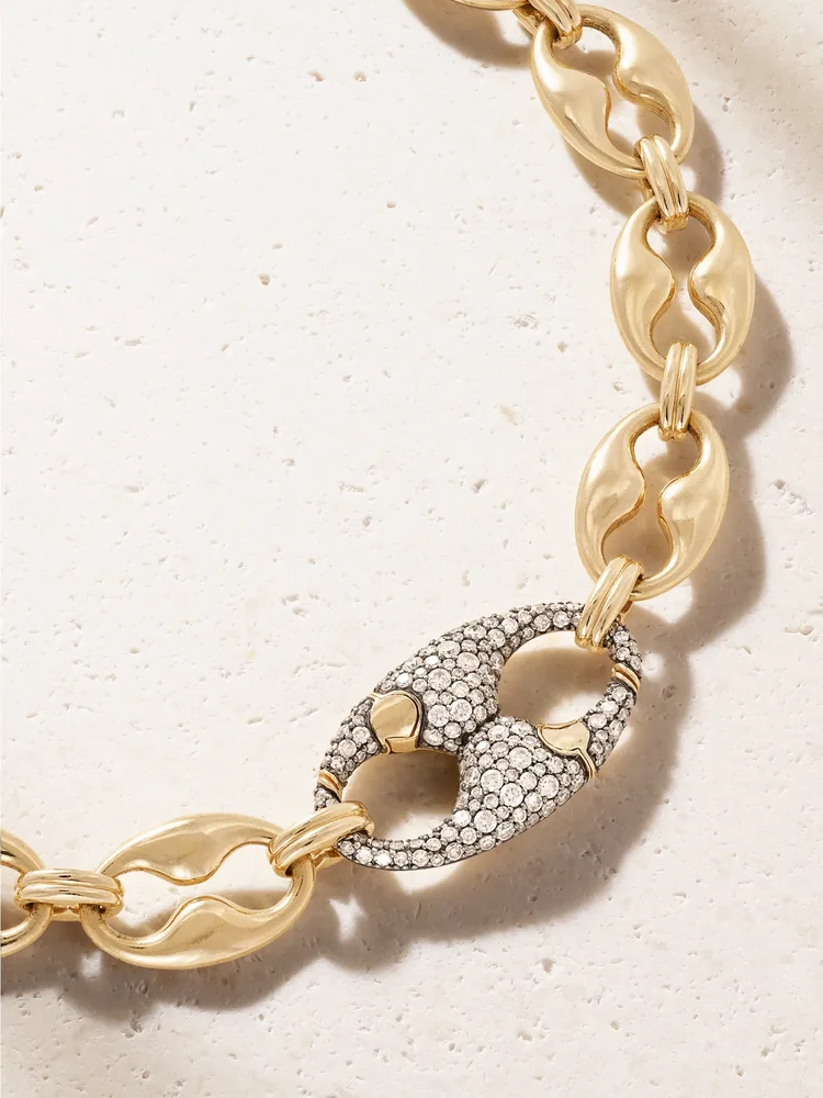 Persephone 14-karat gold rhodium-plated diamond necklace