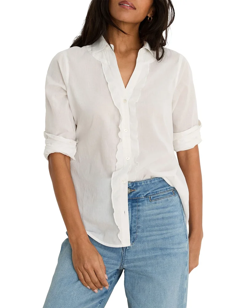 Ruffled Cotton Button Front Shirt