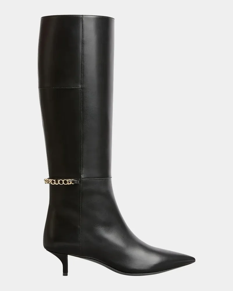 Signoria Leather Logo Chain Tall Boots