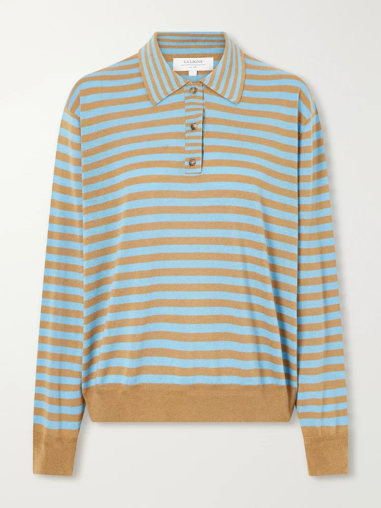 Ben striped silk, wool and cashmere-blend polo sweater