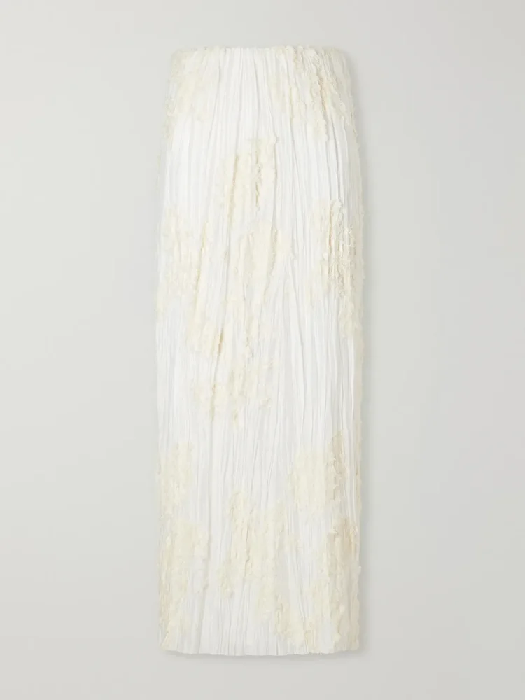 Esse embellished pleated voile cotton and silk-blend midi skirt