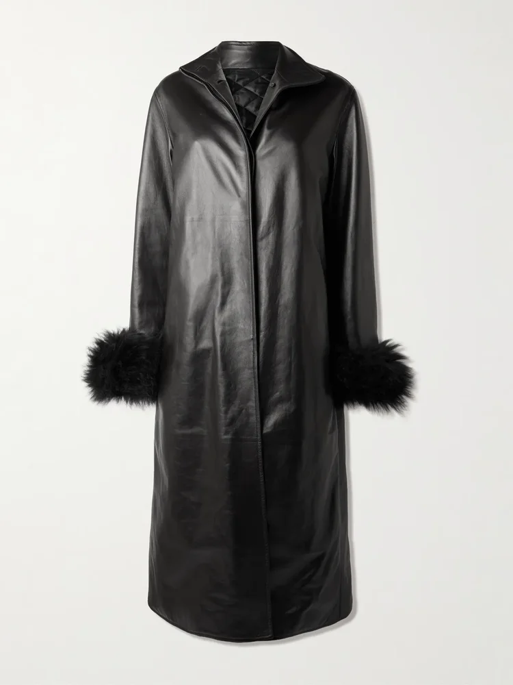 Shearling-trimmed leather coat