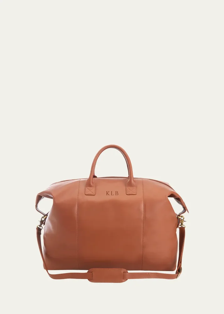 Monogrammed Leather Weekender Duffel Bag, Personalized