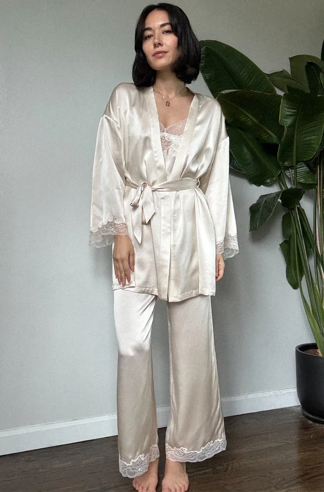 Silk Charmeuse Short Kimono