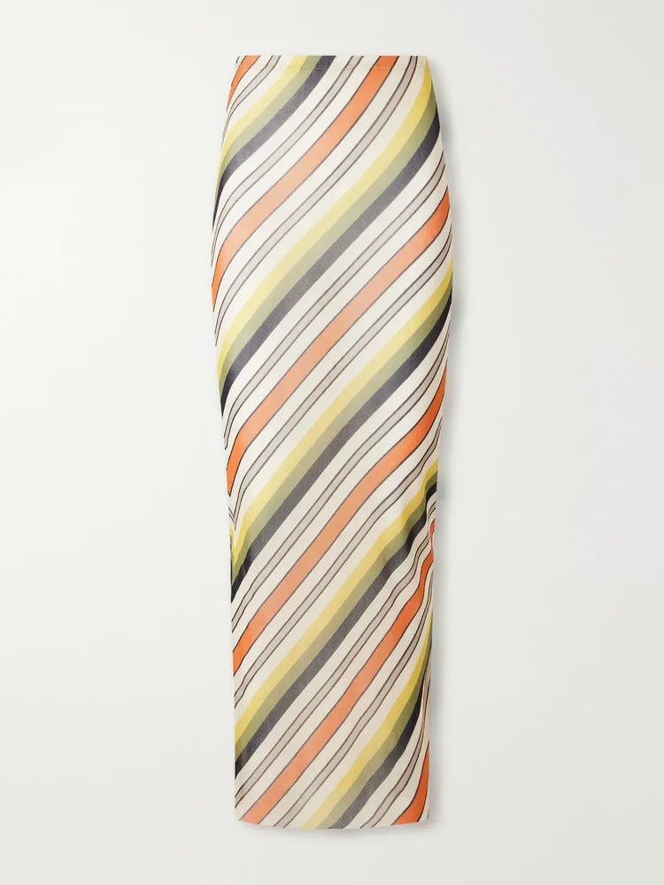 retro stripe printed mesh maxi skirt