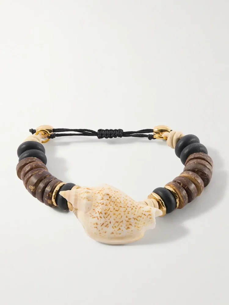 Samsara gold-plated, leather and seashell beaded bracelet