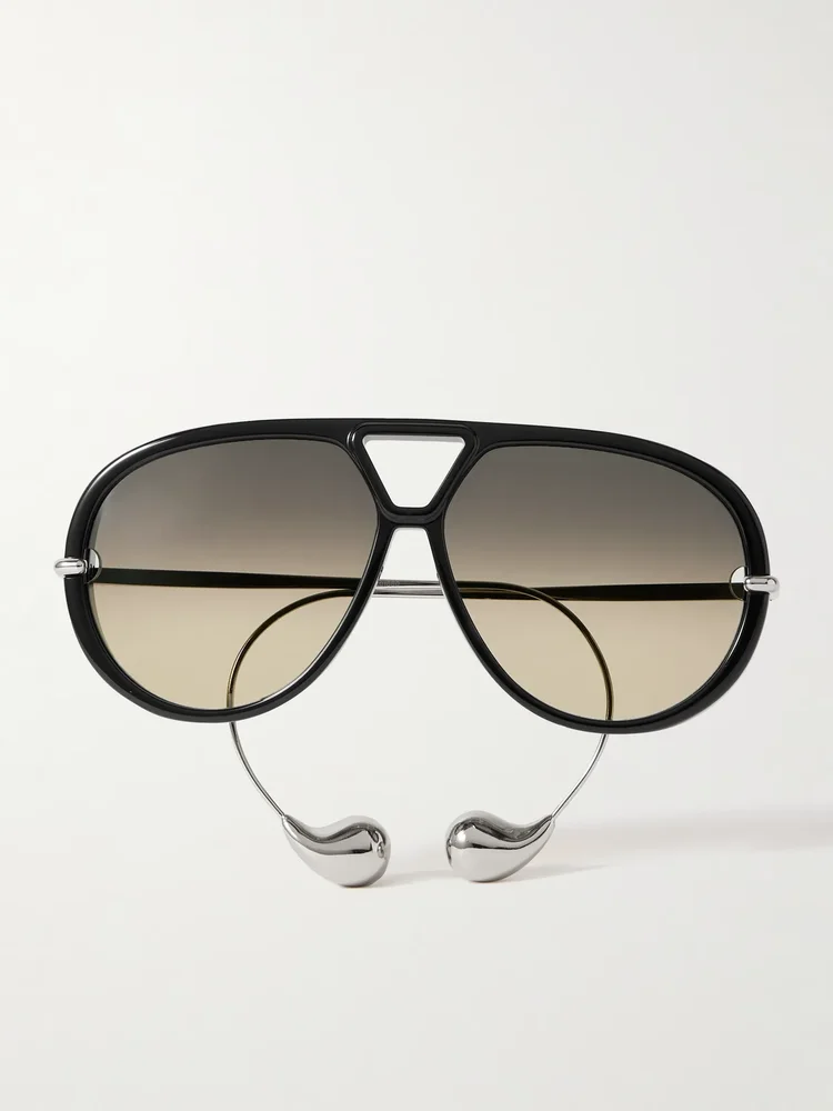 Aviator-style acetate and silver-tone sunglasses