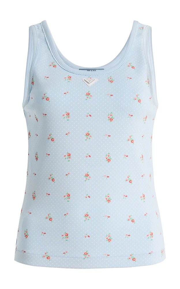 Bouquet-Print Cotton Tank Top