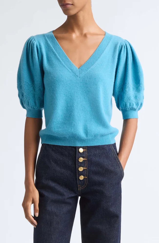 Reina Puff Sleeve Cashmere Sweater
