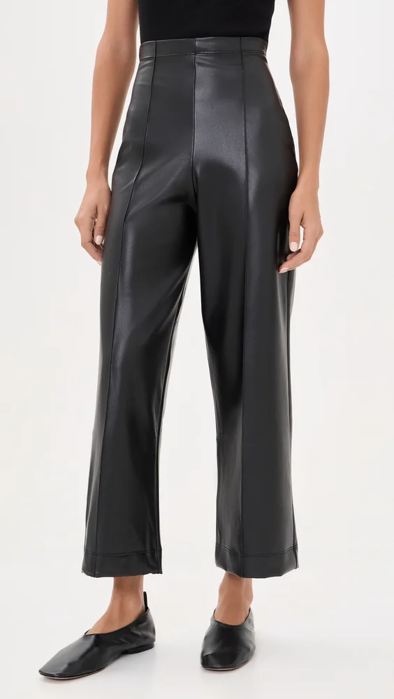 Cropped Vegan Leather Straight Leg Pants