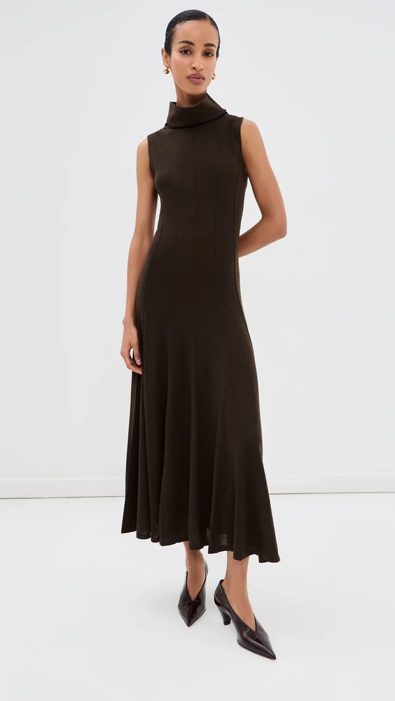 Funnel Neck Sleeveless Wool Dress