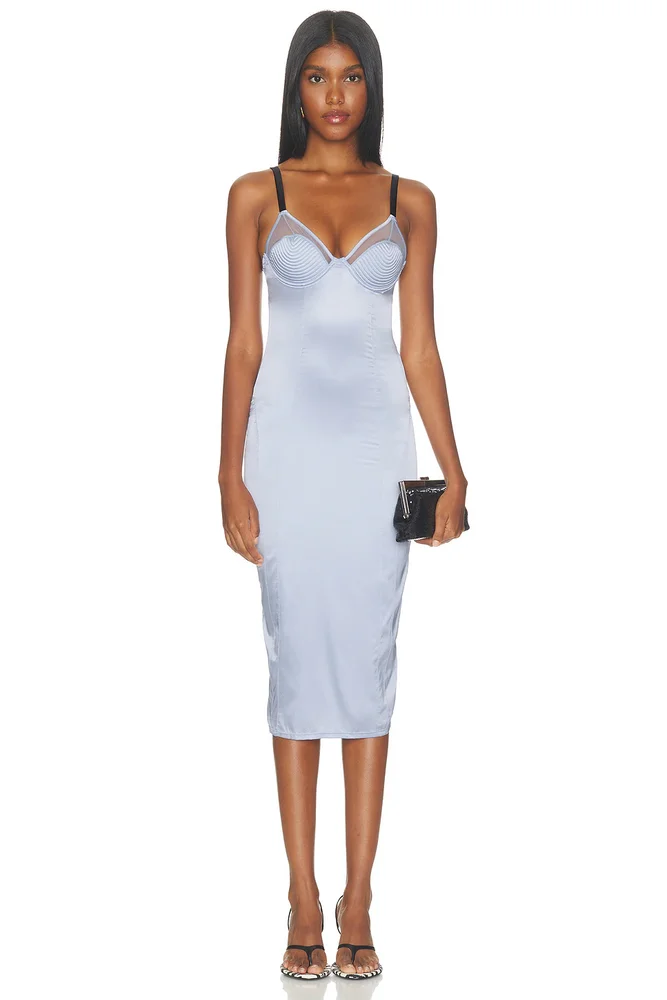 Bebe Midi Slip Dress - ice queen & black straps
